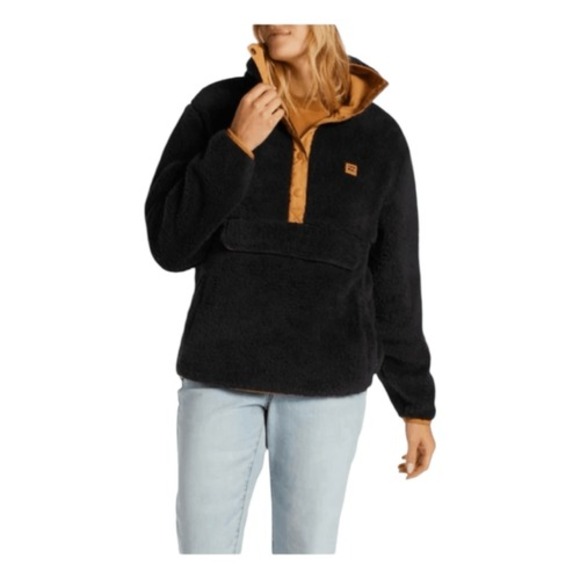 Billabong Switchback Mock Neck Fleece Pullover Sweatshirt Jacket Black Brown Tri - Picture 2 of 16